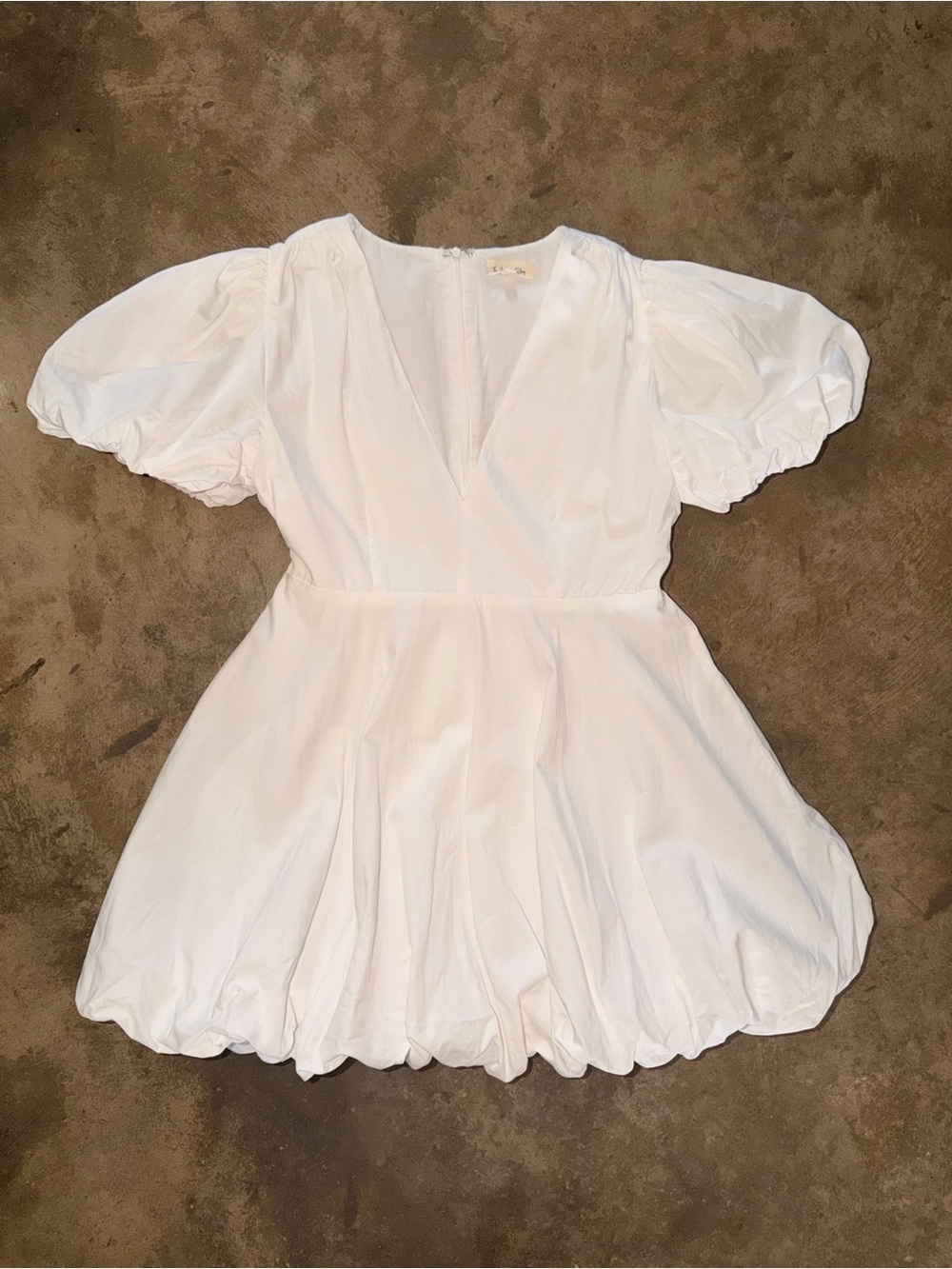 White Puff Sleeve Bubble Hem Mini Dress Cotton Rush Sorority Preference M